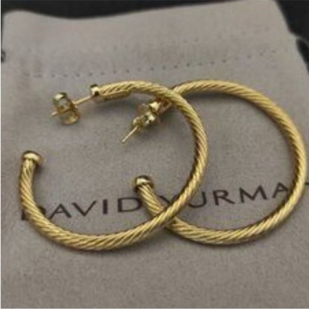 David Yurman-Inspired Gold Cable Hoop Earrings - Twisted Rope Design